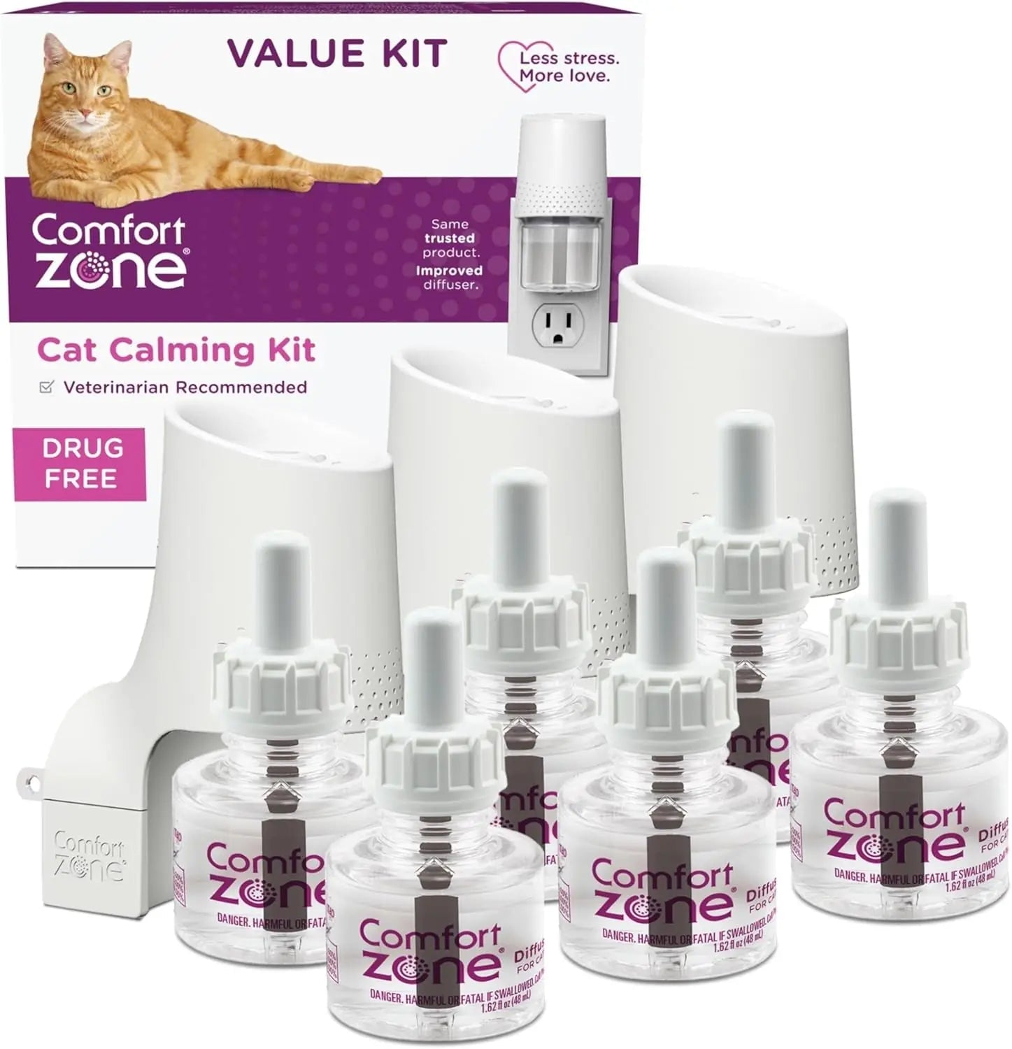 Cat Calming Diffuser Value Kit – 3 Plug-Ins & 6 Refills for Anxiety Relief